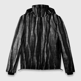 Мужская зимняя куртка 3D с принтом Полосы чорные серые роизвольные random black stripes в Петрозаводске, верх — 100% полиэстер; подкладка — 100% полиэстер; утеплитель — 100% полиэстер | длина ниже бедра, свободный силуэт Оверсайз. Есть воротник-стойка, отстегивающийся капюшон и ветрозащитная планка. 

Боковые карманы с листочкой на кнопках и внутренний карман на молнии. | Тематика изображения на принте: black stripes | random black stripes | striped pattern | stripes | дизайн в полоску | полосатый узор | полоски | полосы | произвольные полоски | произвольные чорные полосы | серые полосы | чорные полосы