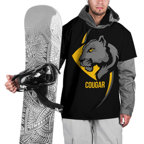 Накидка на куртку 3D с принтом Cougar   пума в Санкт-Петербурге, 100% полиэстер |  | Тематика изображения на принте: cat | cougar | emblem | gaze | harsh | predator | wild | взгляд | дикая | кошка | пума | суровый | хищник | эмблема