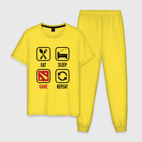 Мужская пижама хлопок с принтом Eat   Sleep   Dota   Repeat в Санкт-Петербурге, 100% хлопок | брюки и футболка прямого кроя, без карманов, на брюках мягкая резинка на поясе и по низу штанин
 | dota | eat sleep repeat | logo | дота | игра | игры | лого | логотип | символ