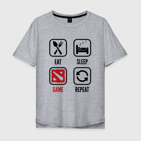 Мужская футболка хлопок Oversize с принтом Eat   Sleep   Dota   Repeat в Кировске, 100% хлопок | свободный крой, круглый ворот, “спинка” длиннее передней части | dota | eat sleep repeat | logo | дота | игра | игры | лого | логотип | символ