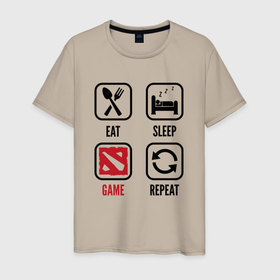 Мужская футболка хлопок с принтом Eat   Sleep   Dota   Repeat в Петрозаводске, 100% хлопок | прямой крой, круглый вырез горловины, длина до линии бедер, слегка спущенное плечо. | dota | eat sleep repeat | logo | дота | игра | игры | лого | логотип | символ