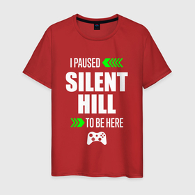 Мужская футболка хлопок с принтом I Paused Silent Hill To Be Here с зелеными стрелками в Курске, 100% хлопок | прямой крой, круглый вырез горловины, длина до линии бедер, слегка спущенное плечо. | Тематика изображения на принте: hill | logo | paused | silent | silent hill | игра | игры | лого | логотип | сайлент | символ | хилл