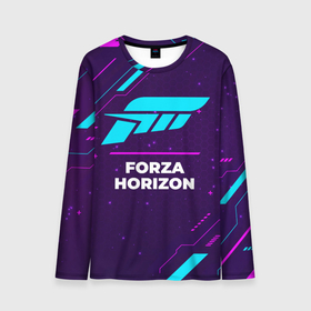 Мужской лонгслив 3D с принтом Символ Forza Horizon в неоновых цветах на темном фоне в Курске, 100% полиэстер | длинные рукава, круглый вырез горловины, полуприлегающий силуэт | Тематика изображения на принте: forza | forza horizon | horizon | logo | neon | игра | игры | лого | логотип | неон | символ | соты | форза | хорайзон