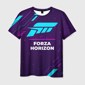 Мужская футболка 3D с принтом Символ Forza Horizon в неоновых цветах на темном фоне , 100% полиэфир | прямой крой, круглый вырез горловины, длина до линии бедер | forza | forza horizon | horizon | logo | neon | игра | игры | лого | логотип | неон | символ | соты | форза | хорайзон