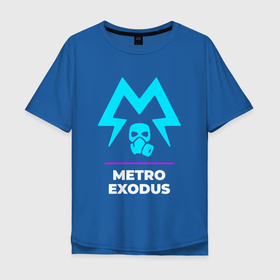 Мужская футболка хлопок Oversize с принтом Символ Metro Exodus в неоновых цветах в Новосибирске, 100% хлопок | свободный крой, круглый ворот, “спинка” длиннее передней части | exodus | logo | metro | metro exodus | neon | игра | игры | лого | логотип | метро | неон | символ | эксодус