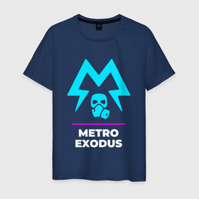 Мужская футболка хлопок с принтом Символ Metro Exodus в неоновых цветах в Тюмени, 100% хлопок | прямой крой, круглый вырез горловины, длина до линии бедер, слегка спущенное плечо. | exodus | logo | metro | metro exodus | neon | игра | игры | лого | логотип | метро | неон | символ | эксодус