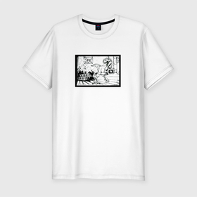Мужская футболка хлопок Slim с принтом Дайно кризис в Петрозаводске, 92% хлопок, 8% лайкра | приталенный силуэт, круглый вырез ворота, длина до линии бедра, короткий рукав | бумага | динозавр | динозавры | кризис | раптор | черно белое