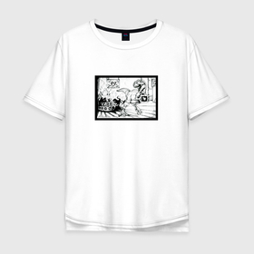 Мужская футболка хлопок Oversize с принтом Дайно кризис в Екатеринбурге, 100% хлопок | свободный крой, круглый ворот, “спинка” длиннее передней части | бумага | динозавр | динозавры | кризис | раптор | черно белое