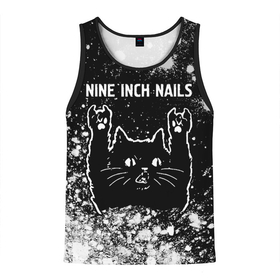 Мужская майка 3D с принтом Группа Nine Inch Nails и Рок Кот в Тюмени, 100% полиэстер | круглая горловина, приталенный силуэт, длина до линии бедра. Пройма и горловина окантованы тонкой бейкой | band | inch | metal | nails | nine | nine inch nails | rock | группа | инч | кот | краска | краски | найн | нэйлс | рок | рок кот