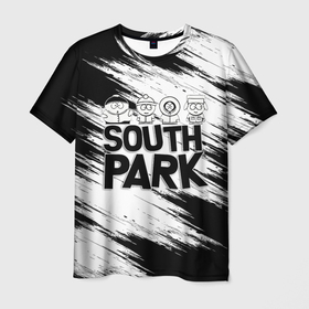 Мужская футболка 3D с принтом Южный парк   персонажи и логотип (South Park) в Екатеринбурге, 100% полиэфир | прямой крой, круглый вырез горловины, длина до линии бедер | eric | kenny | kyle | south park | stanley | кайл | кенни | мультфильм | саус парк | сауспарк | сериал | стэн | эрик | южный парк