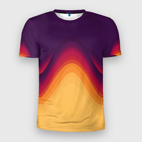 Мужская футболка 3D Slim с принтом Волны песка и лавы в Курске, 100% полиэстер с улучшенными характеристиками | приталенный силуэт, круглая горловина, широкие плечи, сужается к линии бедра | агрессия | активность | волны | горы | желтый | красный | лава | огонь | песок | пурпурный