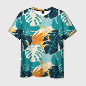 Мужская футболка 3D с принтом Летние зелёные тропики | Пальма | Tropical в Белгороде, 100% полиэфир | прямой крой, круглый вырез горловины, длина до линии бедер | palm | pattern | summer | tropical | гавайка | гавайский рисунок | курорт | летний камуфляж | летний узор | листки | листы | пальмы | паттерн | тропик | тропический рисунок | узор | узор для лета | южные тропики