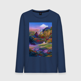 Мужской лонгслив хлопок с принтом Абстрактный пейзаж , 100% хлопок |  | абстракция | азия | живопись | иероглифы | пейзаж | повседневность | разноцветный | японский