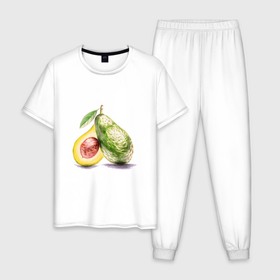 Мужская пижама хлопок с принтом Авокадо, нарисовано вручную в Екатеринбурге, 100% хлопок | брюки и футболка прямого кроя, без карманов, на брюках мягкая резинка на поясе и по низу штанин
 | avocado | fruit | vegan | vegetables | авокадо | зеленый | карандаши | косточка | лист | маркеры | овощи | фрукты