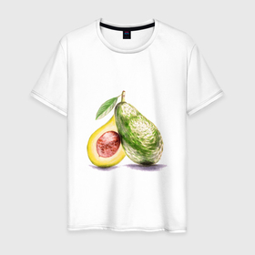Мужская футболка хлопок с принтом Авокадо, нарисовано вручную в Санкт-Петербурге, 100% хлопок | прямой крой, круглый вырез горловины, длина до линии бедер, слегка спущенное плечо. | avocado | fruit | vegan | vegetables | авокадо | зеленый | карандаши | косточка | лист | маркеры | овощи | фрукты