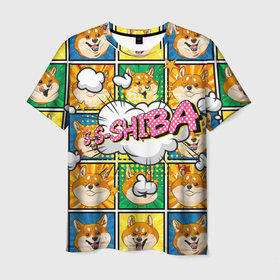 Мужская футболка 3D с принтом Pop art shiba inu , 100% полиэфир | прямой крой, круглый вырез горловины, длина до линии бедер | dog | shiba | shiba inu | сиба | сибаину | собака | японская собака