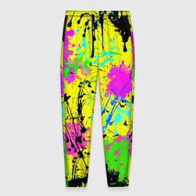 Мужские брюки 3D с принтом Абстрактная картина в разноцветный неоновых тонах. 
