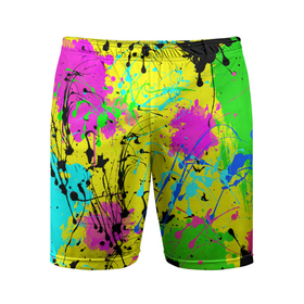 Мужские шорты спортивные с принтом Абстрактная картина в разноцветный неоновых тонах. 