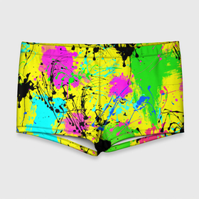 Мужские купальные плавки 3D с принтом Абстрактная картина в разноцветный неоновых тонах. 