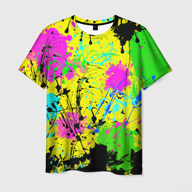 Мужская футболка 3D с принтом Абстрактная картина в разноцветный неоновых тонах. 