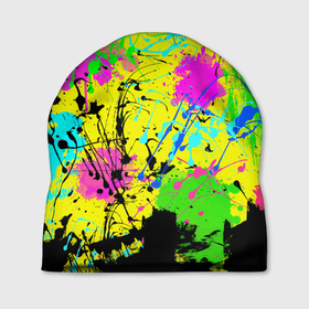 Шапка 3D с принтом Абстрактная картина в разноцветный неоновых тонах. 