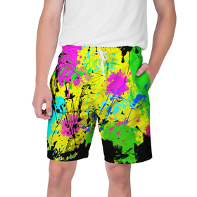 Мужские шорты 3D с принтом Абстрактная картина в разноцветный неоновых тонах. 