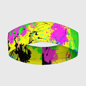 Повязка на голову 3D с принтом Абстрактная картина в разноцветный неоновых тонах. 