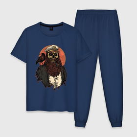 Мужская пижама хлопок с принтом пират скелет , 100% хлопок | брюки и футболка прямого кроя, без карманов, на брюках мягкая резинка на поясе и по низу штанин
 | борода | ворон | закат | пират | пиратство | принт | скелет | солнце | трубка | хэллоуин | череп