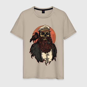 Мужская футболка хлопок с принтом пират скелет в Тюмени, 100% хлопок | прямой крой, круглый вырез горловины, длина до линии бедер, слегка спущенное плечо. | борода | ворон | закат | пират | пиратство | принт | скелет | солнце | трубка | хэллоуин | череп