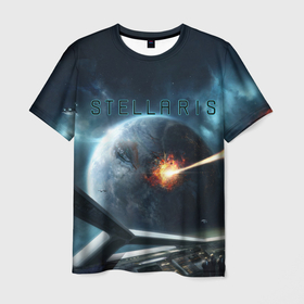 Мужская футболка 3D с принтом Stellaris взрыв звезды лучом с космического корабля , 100% полиэфир | прямой крой, круглый вырез горловины, длина до линии бедер | Тематика изображения на принте: paradox development studio | paradox interactive | stellaris | взрыв | галактика | звезда | космический корабль | космос | луч | расы | стратегия