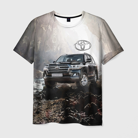 Мужская футболка 3D с принтом Toyota Land Cruiser 200 в пещере со скальными рисунками в Новосибирске, 100% полиэфир | прямой крой, круглый вырез горловины, длина до линии бедер | car | cave | land cruiser | off road vehicle | rock | rock drawings | toyota | автомобиль | внедорожник | пешера | скала | скальные рисунки | тойота