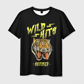 Мужская футболка 3D с принтом Горячие хиты лета и тигры , 100% полиэфир | прямой крой, круглый вырез горловины, длина до линии бедер | Тематика изображения на принте: горячие хиты | иллюстрация | лето | музыка | тигры