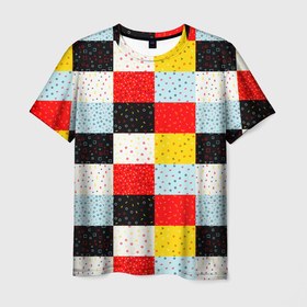 Мужская футболка 3D с принтом MULTICOLORED SQUARE MOSAIC в Белгороде, 100% полиэфир | прямой крой, круглый вырез горловины, длина до линии бедер | Тематика изображения на принте: абстрактный | желтый | забавный | квадраты | красный | красочный | многоцветный | мозаика | разноцветный | узор | цветной | черный | яркий
