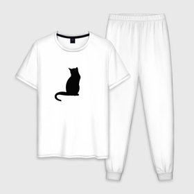 Мужская пижама хлопок с принтом black kitten , 100% хлопок | брюки и футболка прямого кроя, без карманов, на брюках мягкая резинка на поясе и по низу штанин
 | Тематика изображения на принте: black cat | pet | антистресс | домашние животные | животные | звери | кисун | кошка | любимчик | чёрная кошка