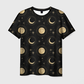 Мужская футболка 3D с принтом Солнце луна звезды ночное небо космос астрономия в Екатеринбурге, 100% полиэфир | прямой крой, круглый вырез горловины, длина до линии бедер | астрономия | звезды | космический | космос | луна | месяц | мистика | небесные тела | небо | ночное небо | солнце | эзотерика