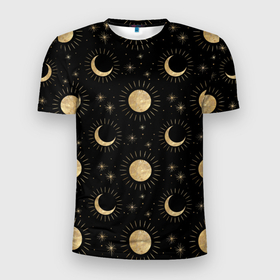 Мужская футболка 3D Slim с принтом Солнце луна звезды ночное небо космос астрономия в Тюмени, 100% полиэстер с улучшенными характеристиками | приталенный силуэт, круглая горловина, широкие плечи, сужается к линии бедра | астрономия | звезды | космический | космос | луна | месяц | мистика | небесные тела | небо | ночное небо | солнце | эзотерика