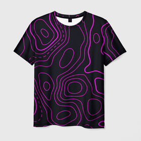 Мужская футболка 3D с принтом THE ILLUSION OF PURPLE LINES в Санкт-Петербурге, 100% полиэфир | прямой крой, круглый вырез горловины, длина до линии бедер | абстракция | вектор | геометрический | графика | забавный | иллюзия | минимализм | оптический | узор | фиолетовый | черный