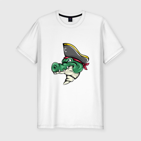 Мужская футболка хлопок Slim с принтом Крокодил Пират в Санкт-Петербурге, 92% хлопок, 8% лайкра | приталенный силуэт, круглый вырез ворота, длина до линии бедра, короткий рукав | animals | crocodile | аллигатор | вода | годзилла | джунгли | динозавр | дракон | животные | зубы | крокодил | пират | природа | хищник