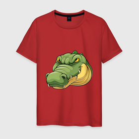 Мужская футболка хлопок с принтом Стиль Крокодила в Белгороде, 100% хлопок | прямой крой, круглый вырез горловины, длина до линии бедер, слегка спущенное плечо. | animals | crocodile | аллигатор | вода | годзилла | джунгли | динозавр | дракон | животные | зубы | крокодил | природа | хищник