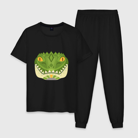 Мужская пижама хлопок с принтом Крокодилус в Санкт-Петербурге, 100% хлопок | брюки и футболка прямого кроя, без карманов, на брюках мягкая резинка на поясе и по низу штанин
 | Тематика изображения на принте: animals | crocodile | аллигатор | вода | годзилла | джунгли | динозавр | дракон | животные | зубы | крокодил | природа | хищник