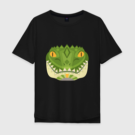 Мужская футболка хлопок Oversize с принтом Крокодилус в Кировске, 100% хлопок | свободный крой, круглый ворот, “спинка” длиннее передней части | animals | crocodile | аллигатор | вода | годзилла | джунгли | динозавр | дракон | животные | зубы | крокодил | природа | хищник