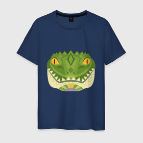 Мужская футболка хлопок с принтом Крокодилус в Белгороде, 100% хлопок | прямой крой, круглый вырез горловины, длина до линии бедер, слегка спущенное плечо. | animals | crocodile | аллигатор | вода | годзилла | джунгли | динозавр | дракон | животные | зубы | крокодил | природа | хищник