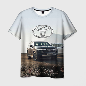 Мужская футболка 3D с принтом Toyota Land Cruiser 300 Sport в Санкт-Петербурге, 100% полиэфир | прямой крой, круглый вырез горловины, длина до линии бедер | car | japan | land cruiser | motorsport | mountains | nature | off road vehicle | prestige | toyota | автомобиль | автоспорт | внедорожник | горы | престиж | природа | тойота | япония