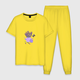 Мужская пижама хлопок с принтом чайник с лавандой в Курске, 100% хлопок | брюки и футболка прямого кроя, без карманов, на брюках мягкая резинка на поясе и по низу штанин
 | бабочка и лаванда | лаванда | сиреневые цветы | цветы | чайник | чайник с лавандой