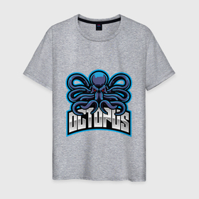Мужская футболка хлопок с принтом Blue Octopus в Белгороде, 100% хлопок | прямой крой, круглый вырез горловины, длина до линии бедер, слегка спущенное плечо. | ocean | octopus | sea | животные | клад | моллюск | море | океан | омар | осьминог | пират | рыба | сокровища | спрут | сундук | щупальца
