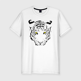 Мужская футболка хлопок Slim с принтом Тигриная голова , 92% хлопок, 8% лайкра | приталенный силуэт, круглый вырез ворота, длина до линии бедра, короткий рукав | tiger | животное | зверь | кошачие | кошачий | крупная кошка | тигр | тигринный | тигрица | тигры | хищник | царь зверей