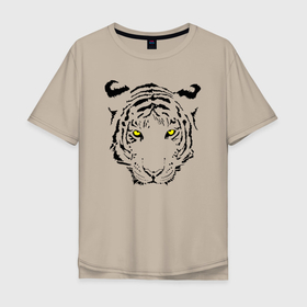 Мужская футболка хлопок Oversize с принтом Тигриная голова в Санкт-Петербурге, 100% хлопок | свободный крой, круглый ворот, “спинка” длиннее передней части | Тематика изображения на принте: tiger | животное | зверь | кошачие | кошачий | крупная кошка | тигр | тигринный | тигрица | тигры | хищник | царь зверей