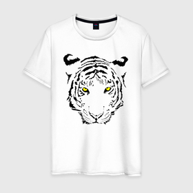 Мужская футболка хлопок с принтом Тигриная голова в Санкт-Петербурге, 100% хлопок | прямой крой, круглый вырез горловины, длина до линии бедер, слегка спущенное плечо. | Тематика изображения на принте: tiger | животное | зверь | кошачие | кошачий | крупная кошка | тигр | тигринный | тигрица | тигры | хищник | царь зверей