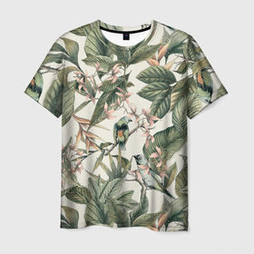 Мужская футболка 3D с принтом ПТИЦЫ В РАЙСКОМ САДУ С ЦВЕТАМИ , 100% полиэфир | прямой крой, круглый вырез горловины, длина до линии бедер | лето | птицы | рай | сад | цветы
