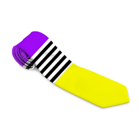 Галстук 3D с принтом Яркие неоновые полосы в сочетании с черно белыми полосками. в Тюмени, 100% полиэстер | Длина 148 см; Плотность 150-180 г/м2 | Тематика изображения на принте: neon stripes | stripes | желтый неоновый | неоноые полосы | полосаты узор | розовый неоновый